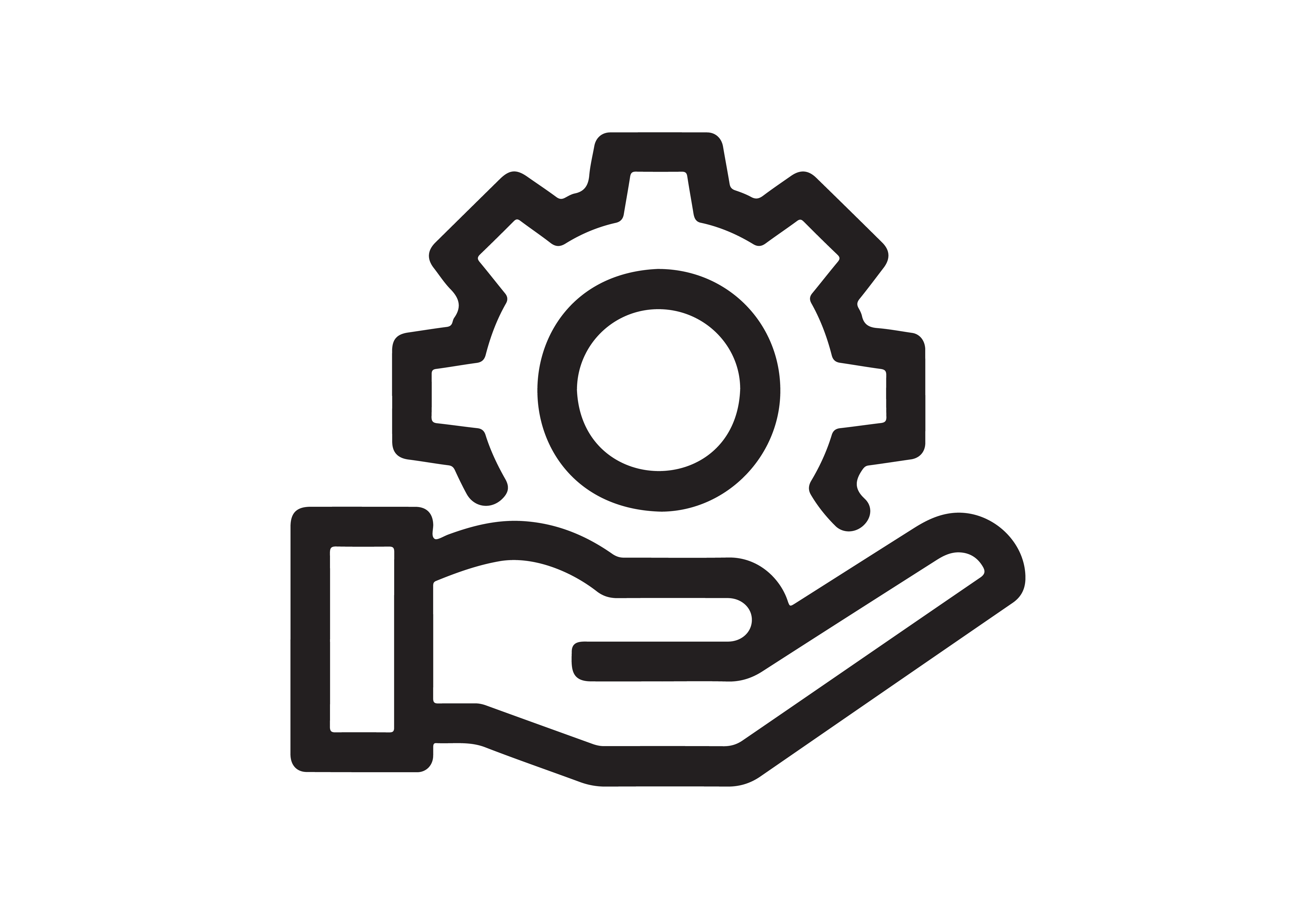 Hand holding a gear icon representing mechanical engineering and technical solutions isolated on white background