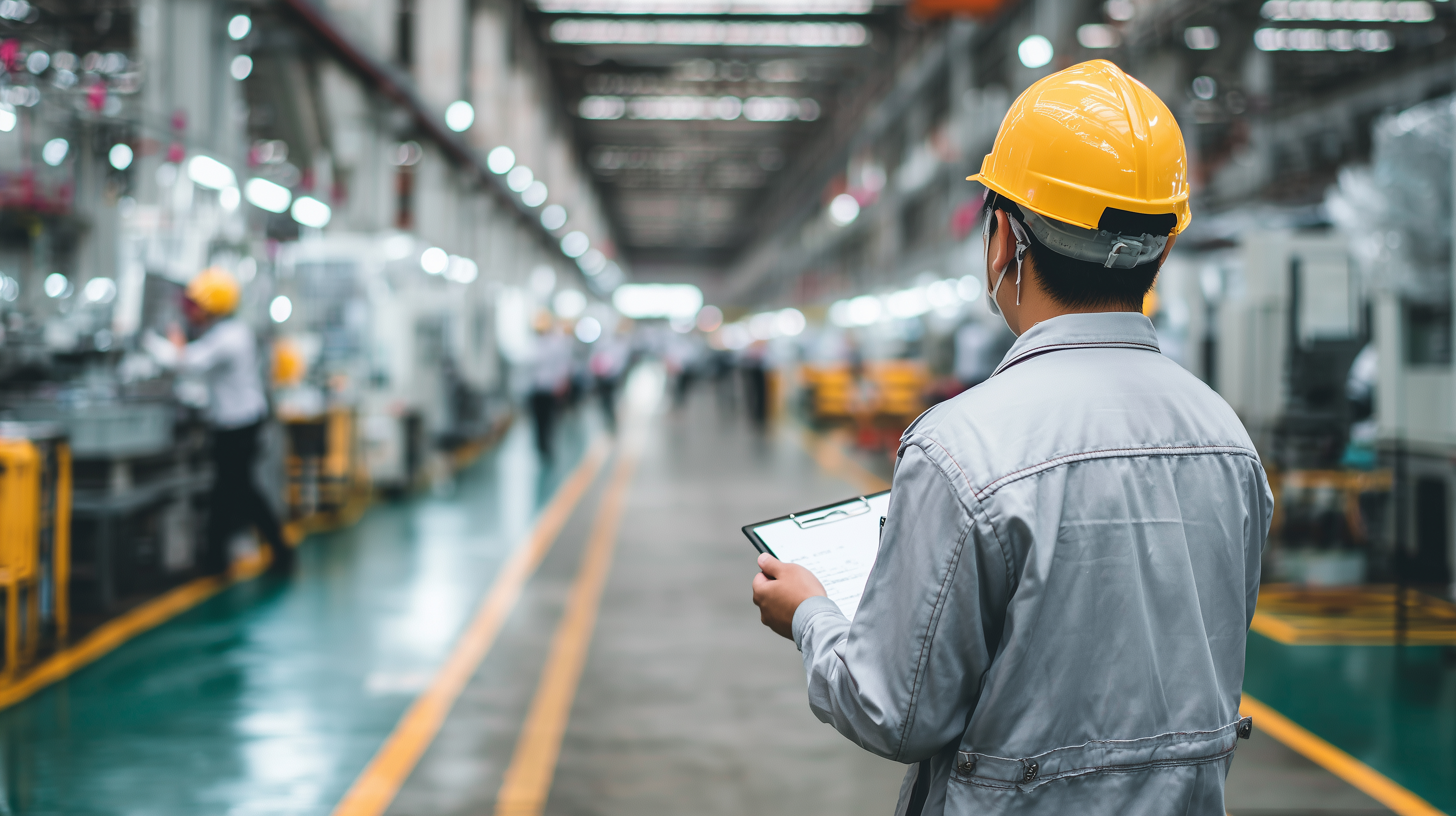 工場内で安全確認を行う日本人作業員